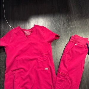 Figs Women's Bright Pink Scrub Pants and Top
